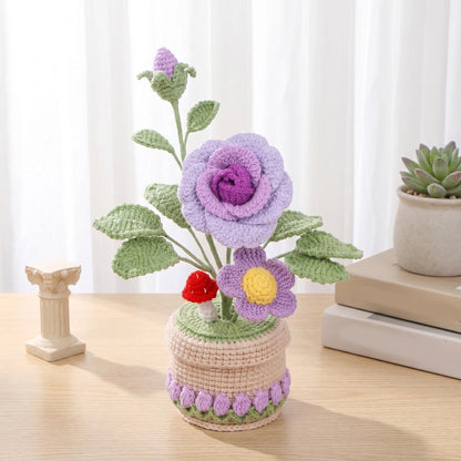 Crochet Flower in Pot, Handmade Knitted Potted Plant, Mother’s Day Gift for Mom Grandma, Cute Home Decor Gift, Desk Decor